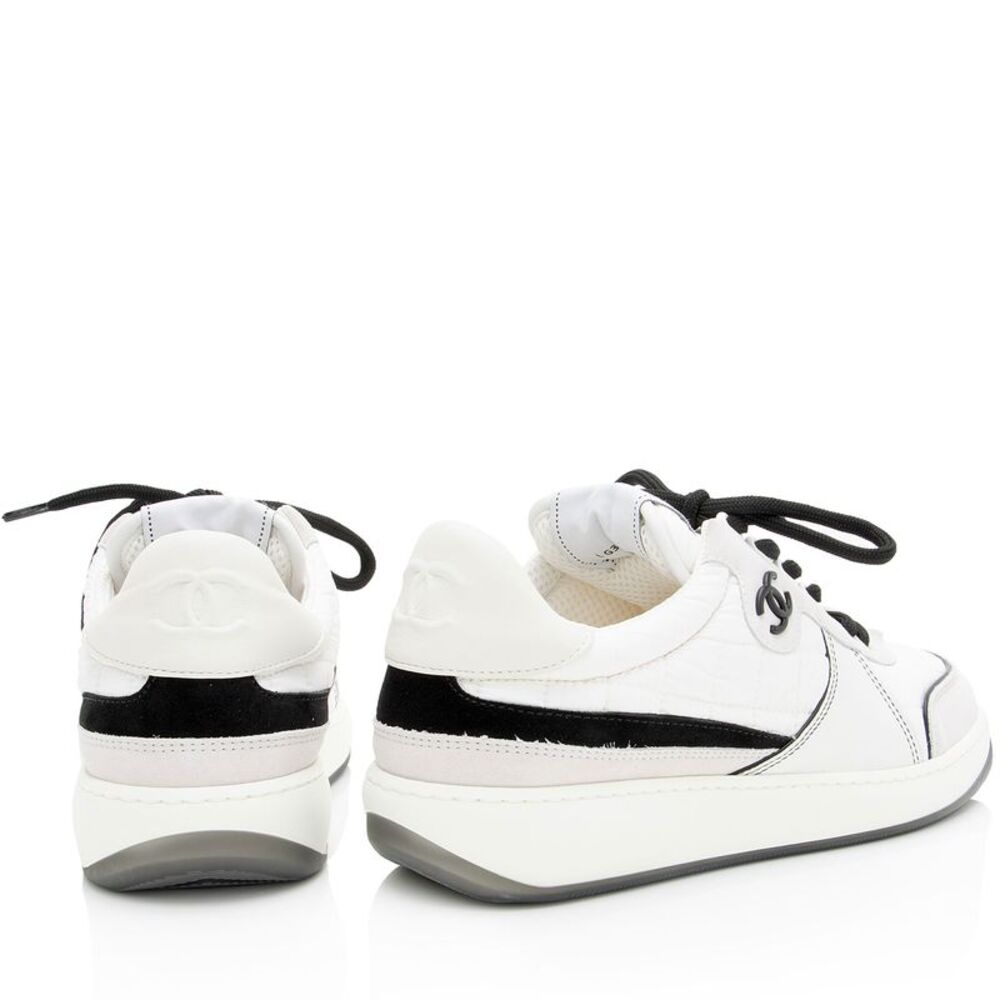 Chanel Suede Calfskin Quilted Fabric CC Sneakers - Size 8 / 38 - Picture 3 of 8